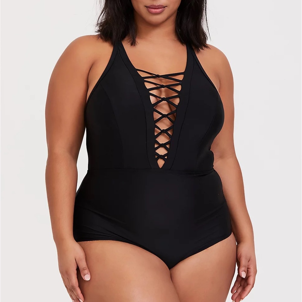 Torrid Deep V Lattice Swimsuit - 3X